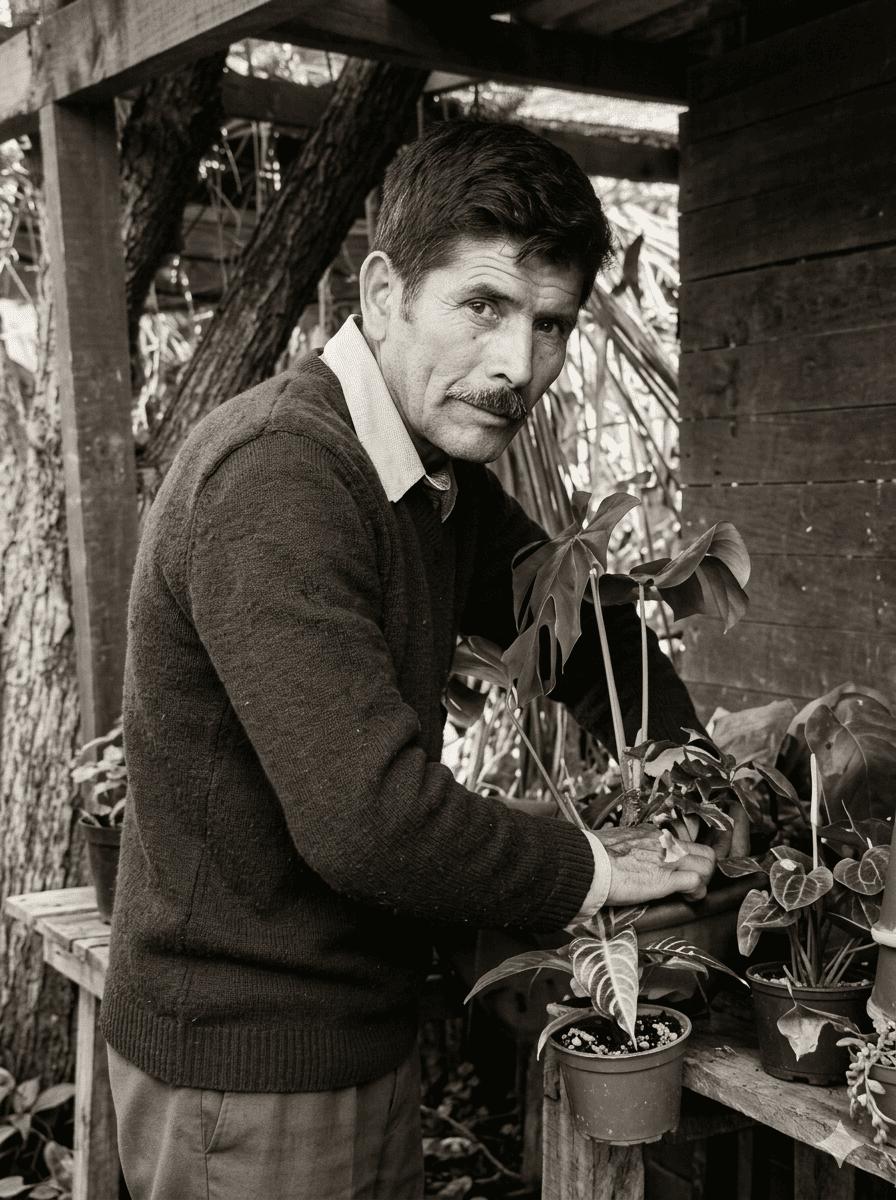 Luis Estay, fundador de Jardín Cordillera, trabajando en el vivero